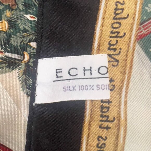Echo Silk Scarf 35x35" Santa Sleigh Colorful Vtg Twas The Night Before Christmas - Picture 2 of 4